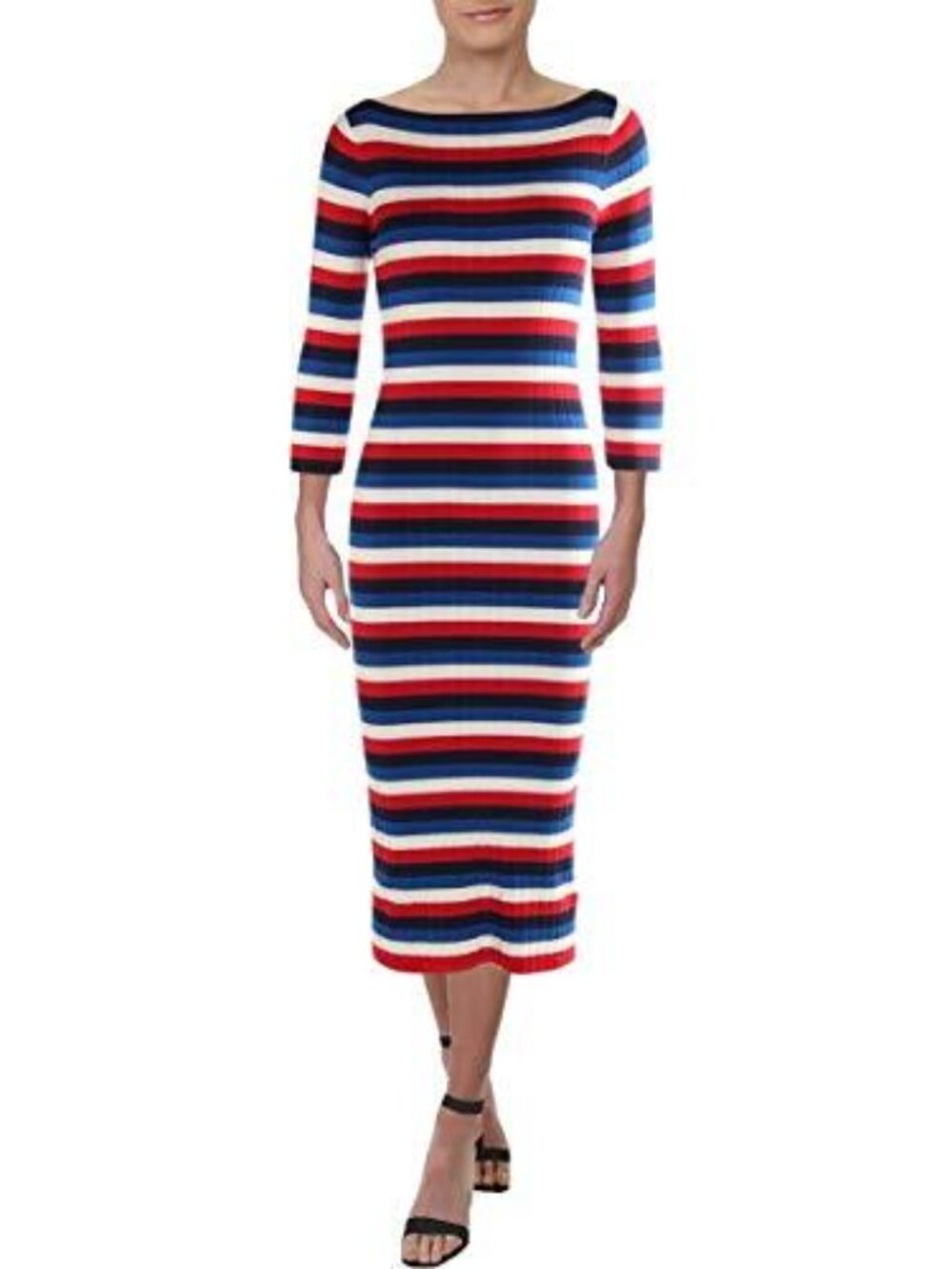 LAUREN RALPH LAUREN Womens Razella Striped Three Quarter Sleeve Sweater Dress